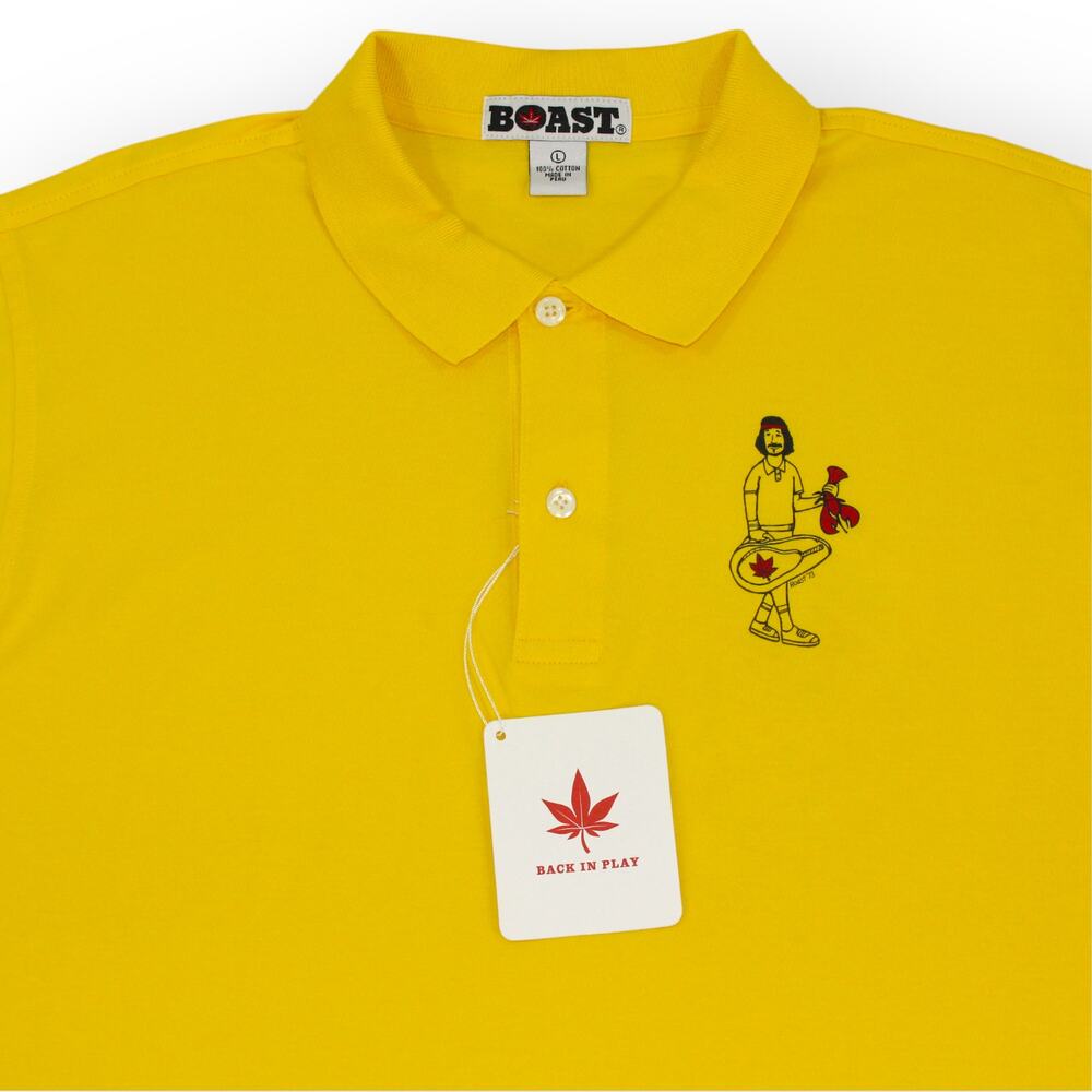 BOAST USA Large '73 LobsterMen Tennis Polo Jersey Cotton Yellow Peru